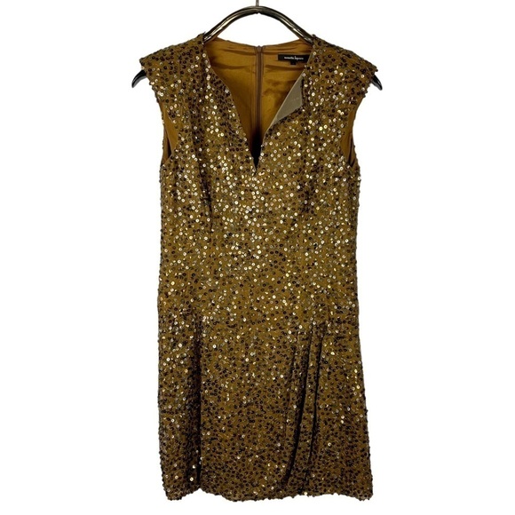NANETTE LEPORE SEQUIN SILK DROP WAIST GATHERED PLEAT COCKTAIL DRESS - Picture 4 of 17